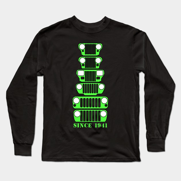 Jeep Grills Lime Green Logo Long Sleeve T-Shirt by Caloosa Jeepers 